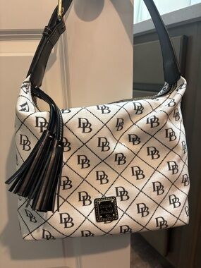 Dooney & Bourke White Monogram Shoulder Bag with Black Trim